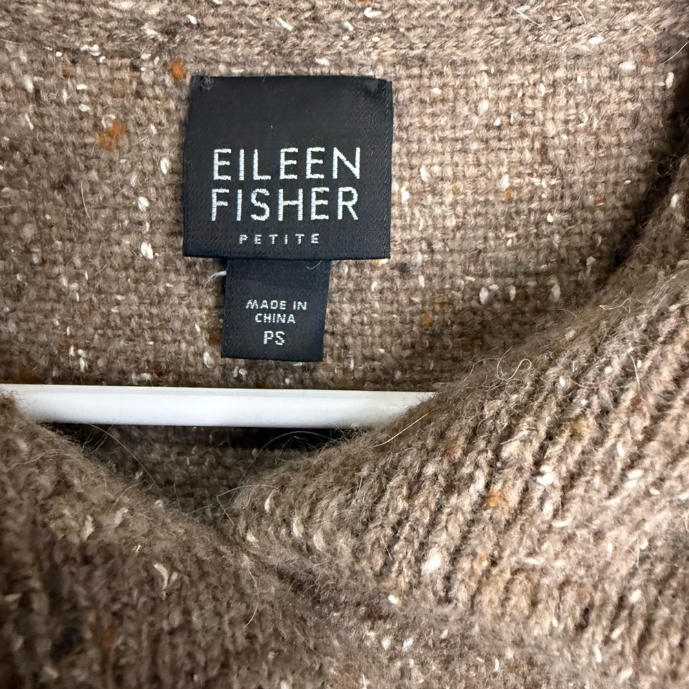Eileen Fisher Petite Wool Angora Knit Jacket Cardigan PS Brown Textured Cozy - Picture 3 of 5